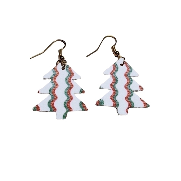 HANDMADE Striped Christmas Tree Earrings - Picture 1 of 4